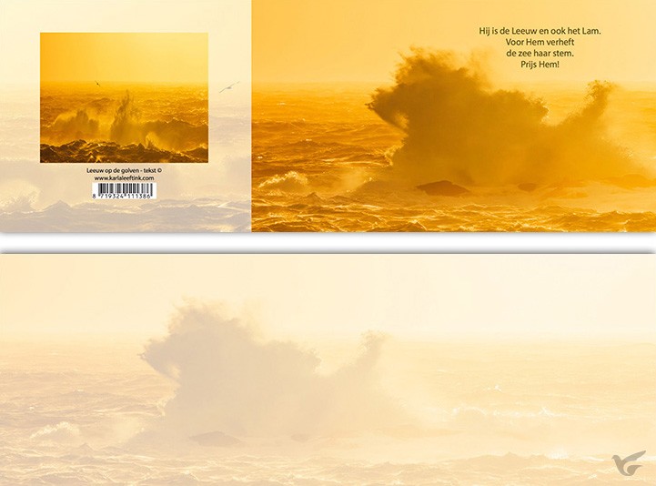 Productafbeelding: voorkant van Panoramawenskaart mt leeuw op de golven