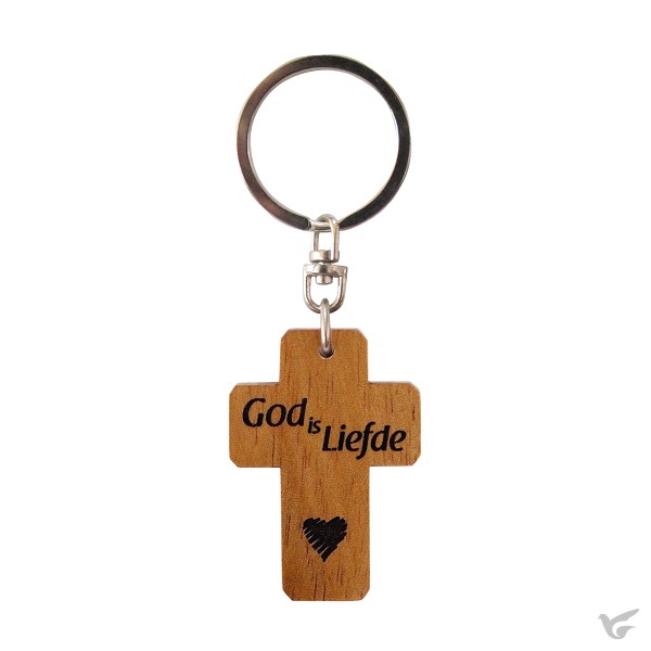 Productafbeelding: voorkant van Sleutelhanger kruis hout God is liefde